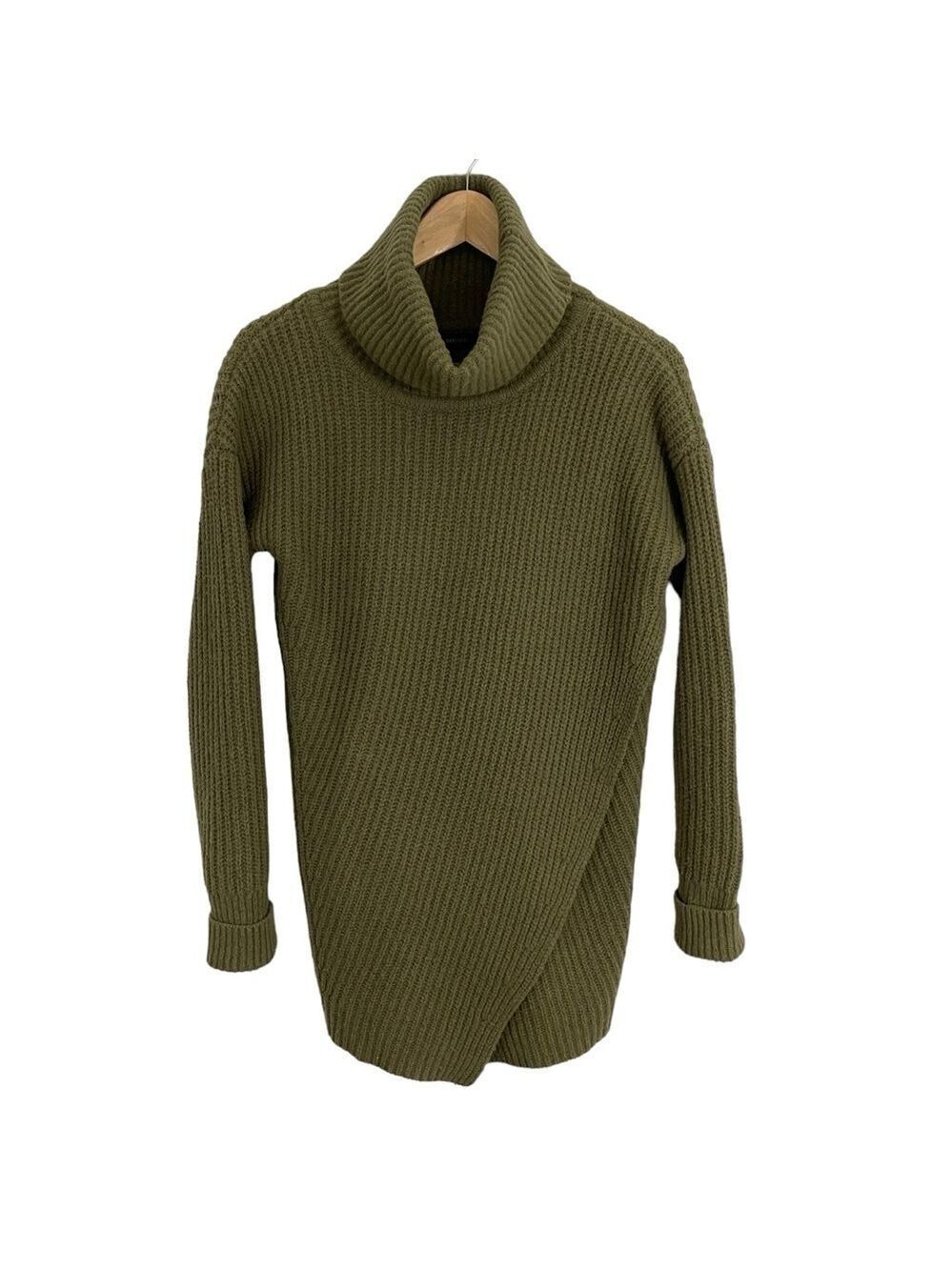 Banana Republic Crossover Turtleneck Sweater Womens S Army Green Merino Wool GUC
